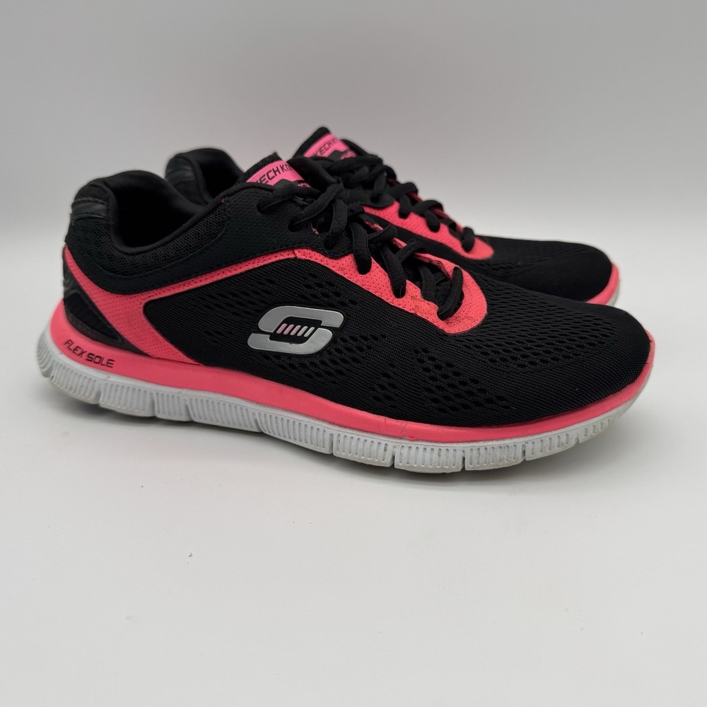 Skechers Flex Appeal Womens Size 6.5 Black Pink Athletic Training Running Shoes